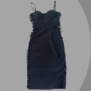 Black Women's Side Lace-Up Bodycon Dress, Size Small